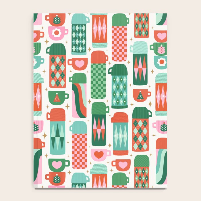 Retro Christmas Thermoses Red Pink and Green on White Notebook Gallery Image 4