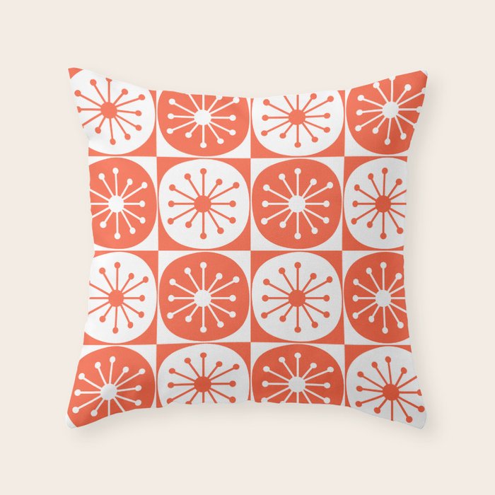 Mid Century Modern Atomic Dots Retro Orange Checkered Pattern Throw Pillow Gallery Image 6