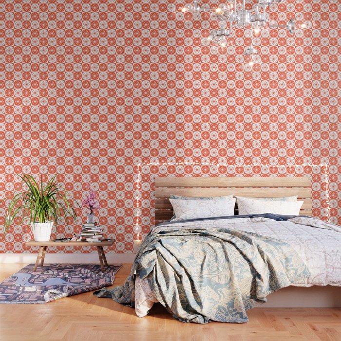 Mid Century Modern Atomic Dots Retro Orange Checkered Pattern Wallpaper Gallery Image 3