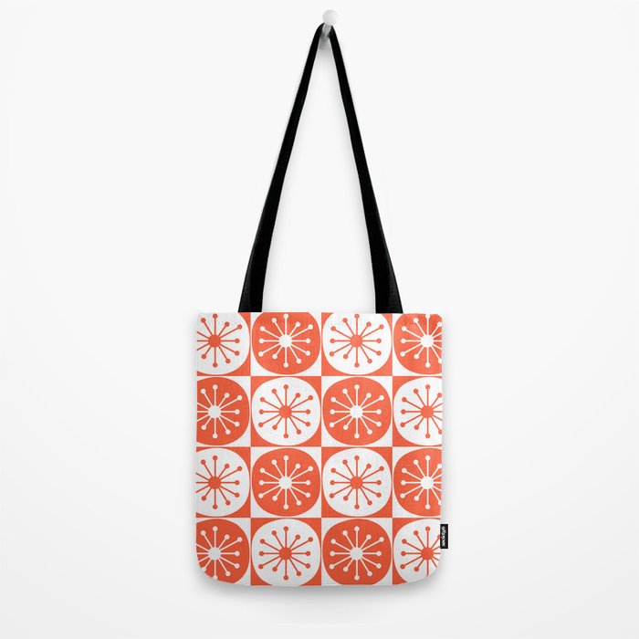 Mid Century Modern Atomic Dots Retro Orange Checkered Pattern Tote Bag Gallery Image 2