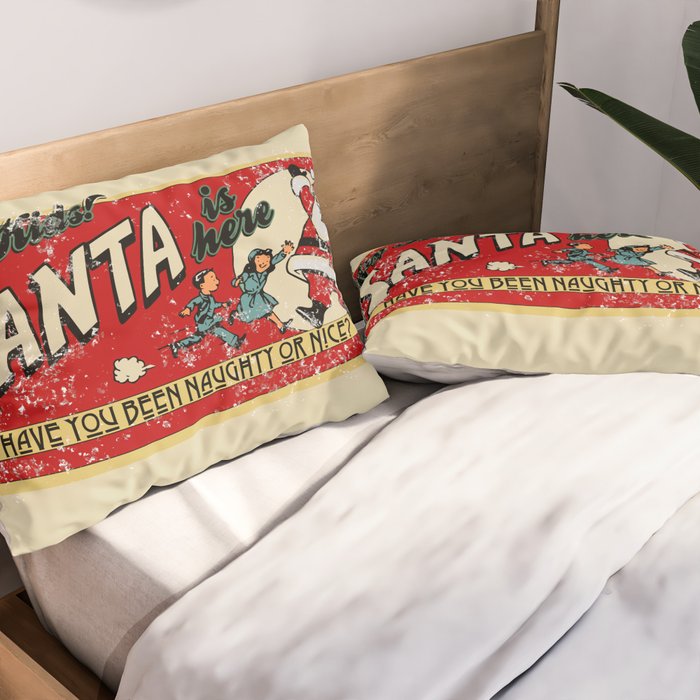 Naughty or Nice?, Vintage Santa Poster Pillow Sham Gallery Image 2