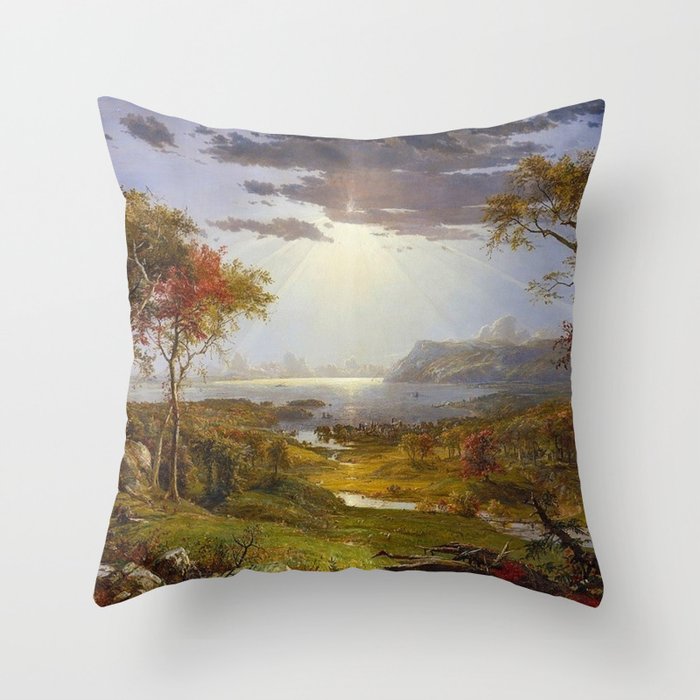 Autumn & Rays of Sun in the Hudson River Valley by Jasper Francis Cropsey Throw Pillow Gallery Image 6