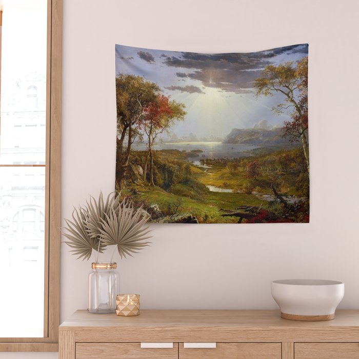 Autumn & Rays of Sun in the Hudson River Valley by Jasper Francis Cropsey Wall Tapestry Gallery Image 2