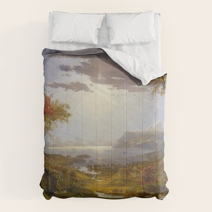 Autumn & Rays of Sun in the Hudson River Valley by Jasper Francis Cropsey Comforter Gallery Image 6