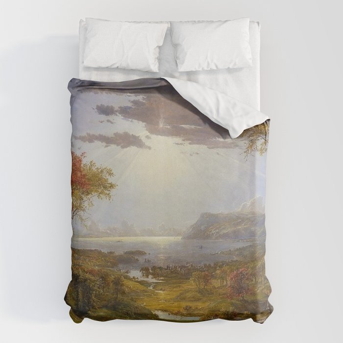 Autumn & Rays of Sun in the Hudson River Valley by Jasper Francis Cropsey Duvet Cover Gallery Image 6
