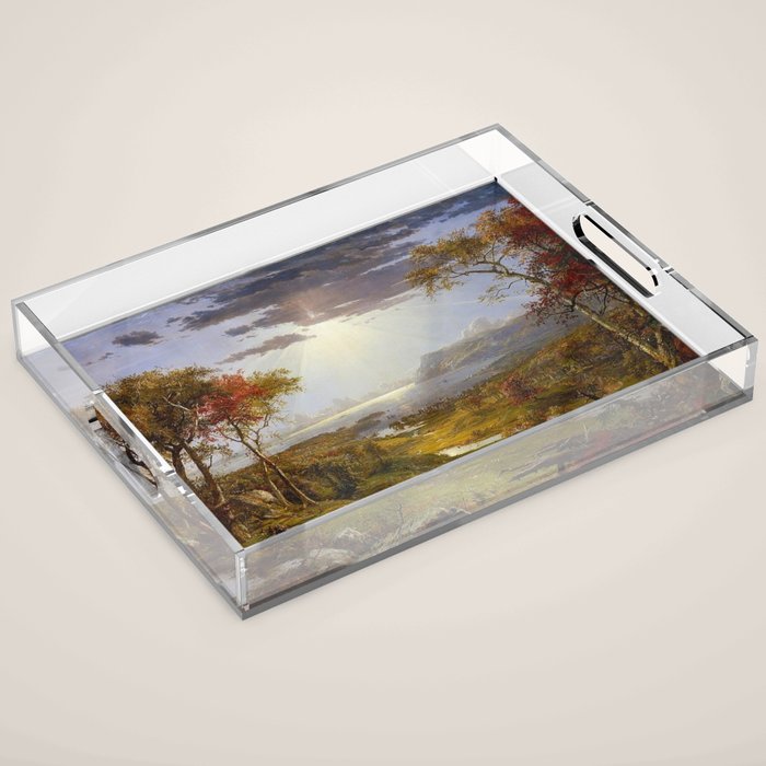 Autumn & Rays of Sun in the Hudson River Valley by Jasper Francis Cropsey Acrylic Tray Gallery Image 1