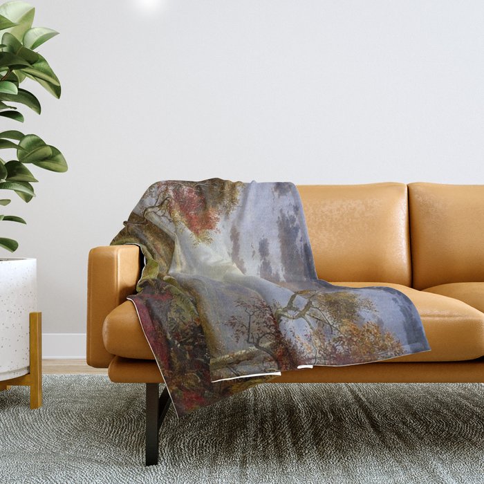 Autumn & Rays of Sun in the Hudson River Valley by Jasper Francis Cropsey Throw Blanket Gallery Image 1