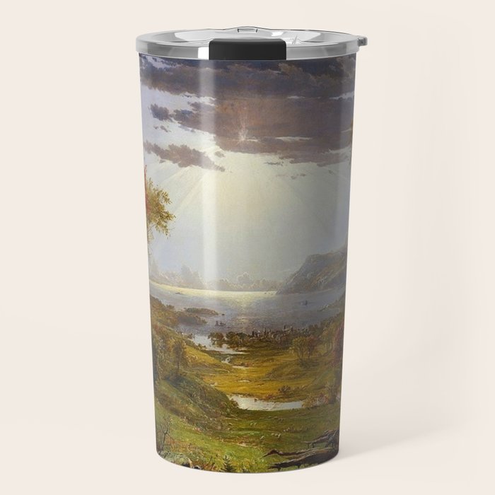 Autumn & Rays of Sun in the Hudson River Valley by Jasper Francis Cropsey Travel Mug Gallery Image 1