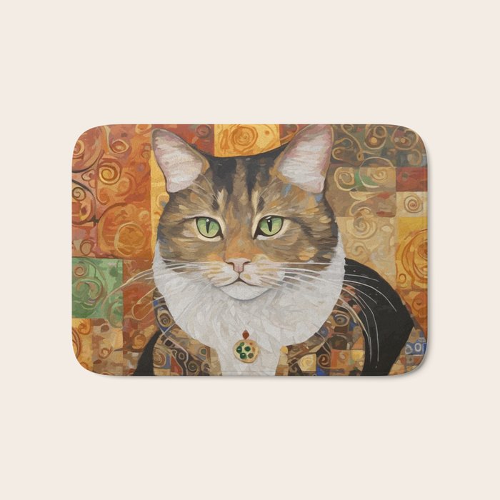 Gustav Klimt Style Tabby Cat with Diplomatic Immunity Bath Mat Gallery Image 1
