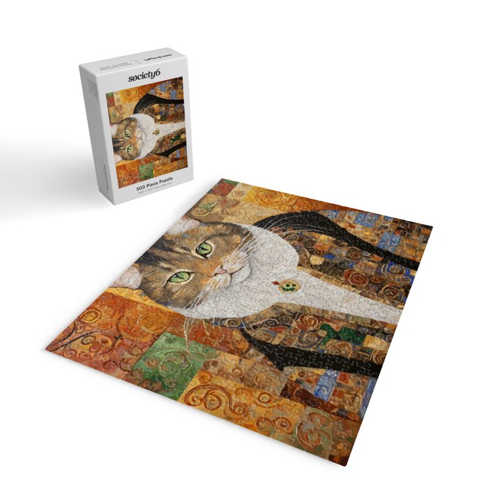 Gustav Klimt Style Tabby Cat with Diplomatic Immunity Jigsaw Puzzle Gallery Image 2