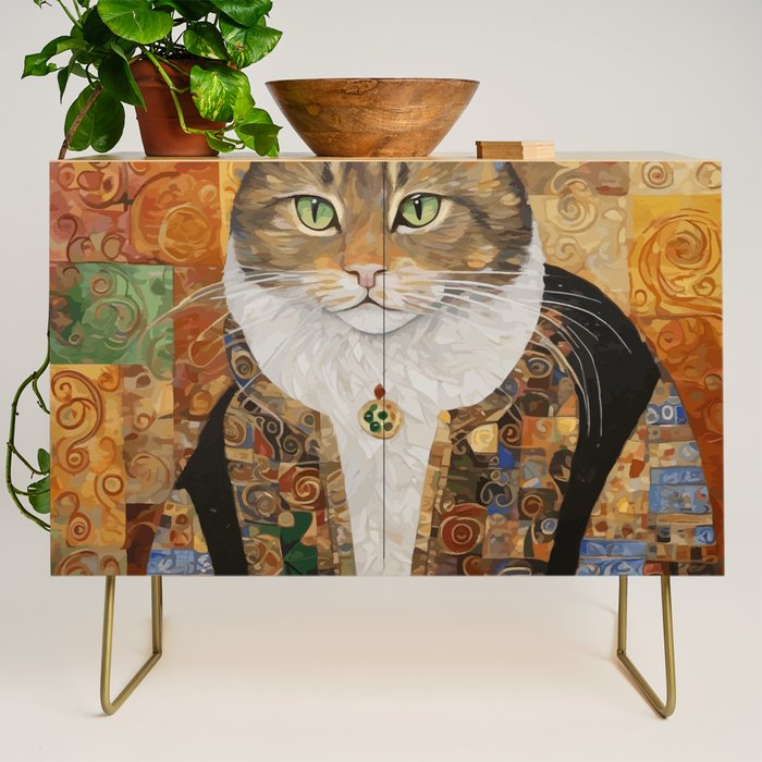 Gustav Klimt Style Tabby Cat with Diplomatic Immunity Credenza Gallery Image 1