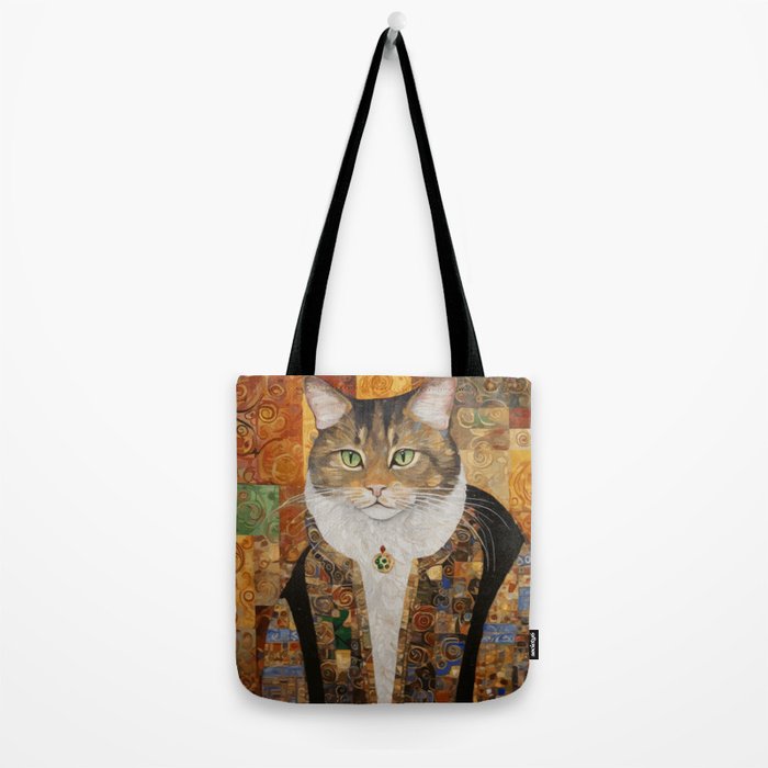 Gustav Klimt Style Tabby Cat with Diplomatic Immunity Tote Bag Gallery Image 2