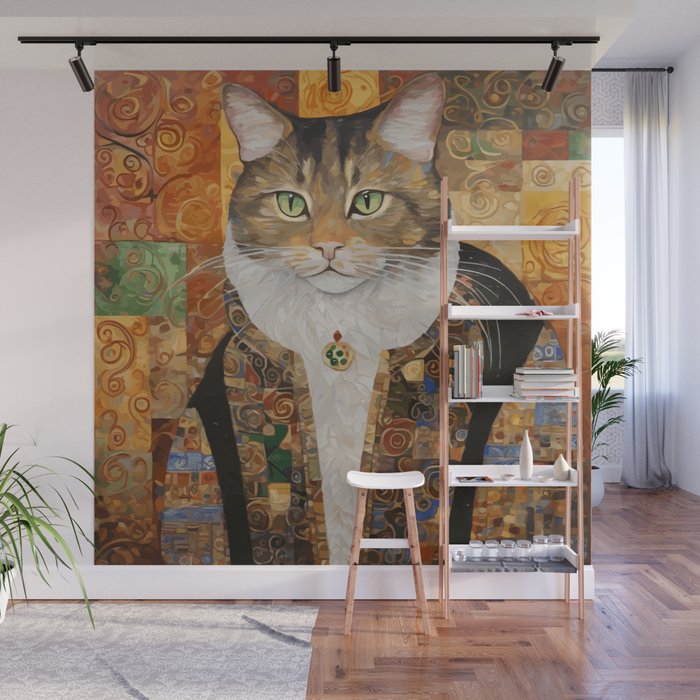 Gustav Klimt Style Tabby Cat with Diplomatic Immunity Wall Mural Gallery Image 1