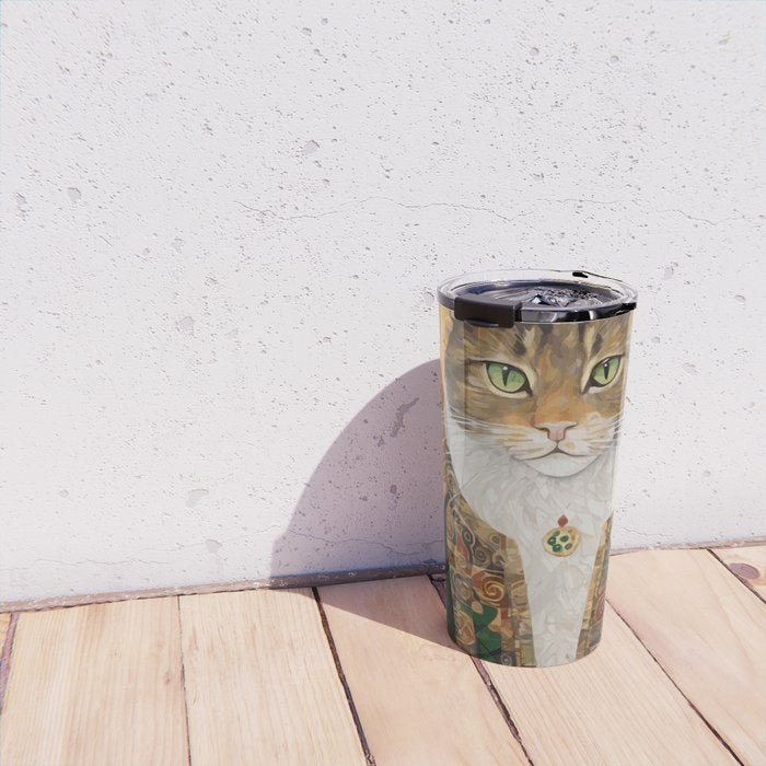 Gustav Klimt Style Tabby Cat with Diplomatic Immunity Travel Mug Gallery Image 4