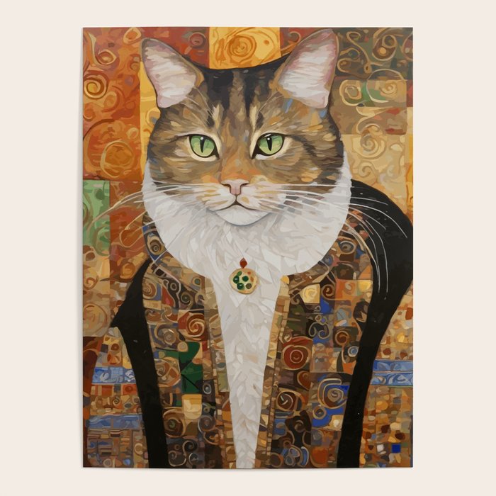 Gustav Klimt Style Tabby Cat with Diplomatic Immunity Poster Gallery Image 1