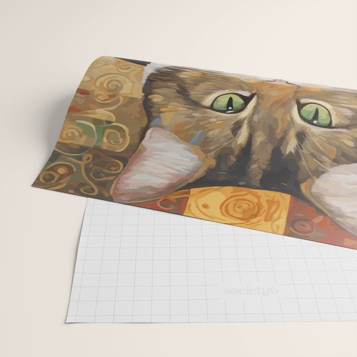 Gustav Klimt Style Tabby Cat with Diplomatic Immunity Wrapping Paper Gallery Image 2