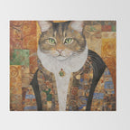 Gustav Klimt Style Tabby Cat with Diplomatic Immunity Throw Blanket Gallery Image 2