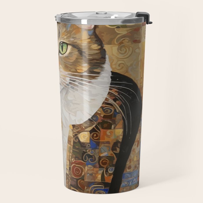 Gustav Klimt Style Tabby Cat with Diplomatic Immunity Travel Mug Gallery Image 2