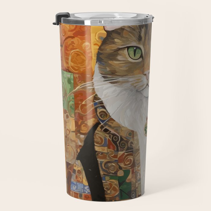 Gustav Klimt Style Tabby Cat with Diplomatic Immunity Travel Mug Gallery Image 3