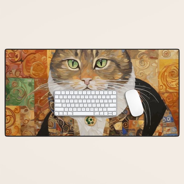 Gustav Klimt Style Tabby Cat with Diplomatic Immunity Desk Mat Gallery Image 1