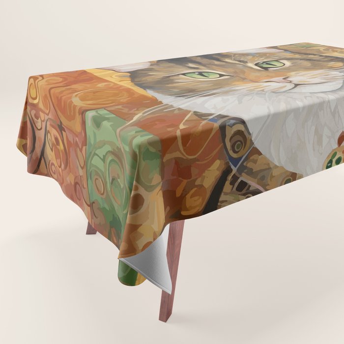 Gustav Klimt Style Tabby Cat with Diplomatic Immunity Tablecloth Gallery Image 1