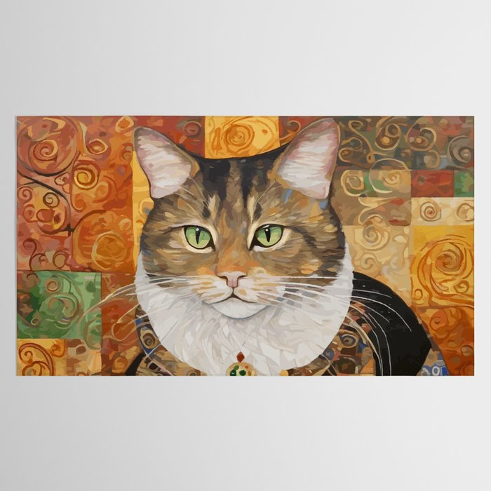 Gustav Klimt Style Tabby Cat with Diplomatic Immunity Tablecloth Gallery Image 2