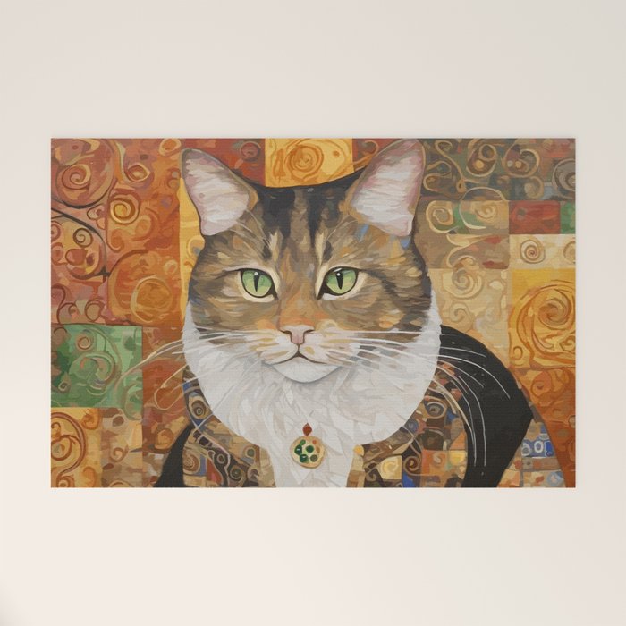 Gustav Klimt Style Tabby Cat with Diplomatic Immunity Welcome Mat Gallery Image 1