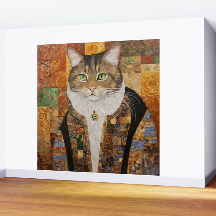 Gustav Klimt Style Tabby Cat with Diplomatic Immunity Wall Mural Gallery Image 2