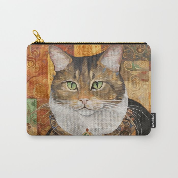 Gustav Klimt Style Tabby Cat with Diplomatic Immunity Carry All Pouch Gallery Image 1