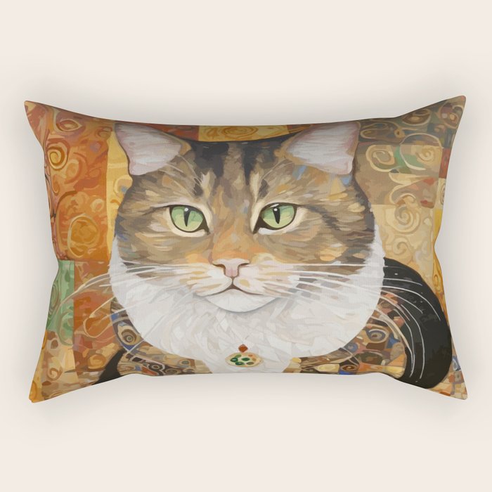 Gustav Klimt Style Tabby Cat with Diplomatic Immunity Rectangular Pillow Gallery Image 2