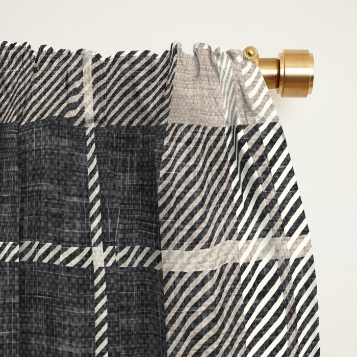 fall plaid - tan and charcoal Window Curtain Gallery Image 2