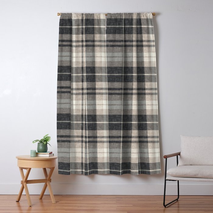 fall plaid - tan and charcoal Window Curtain Gallery Image 5
