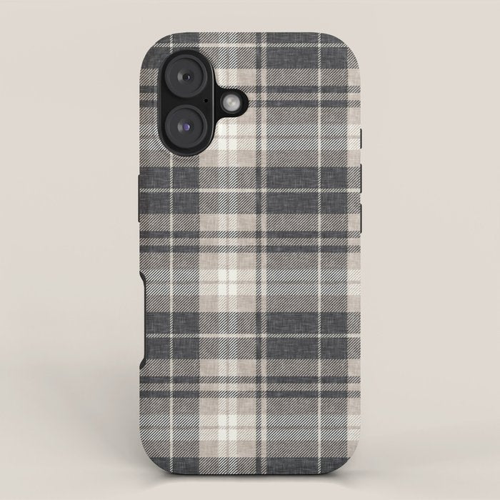 fall plaid - tan and charcoal iPhone Case Gallery Image 1