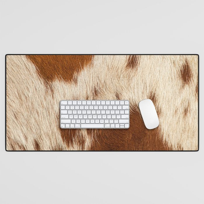 Brown Cowhide, Cow Skin Print Pattern Modern Cowhide Faux Leather Desk Mat Gallery Image 1
