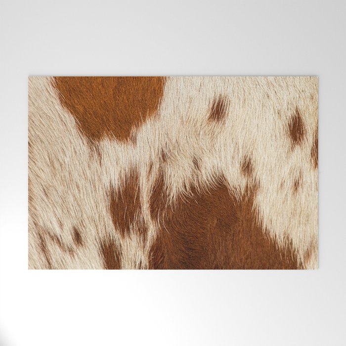 Brown Cowhide, Cow Skin Print Pattern Modern Cowhide Faux Leather Welcome Mat Gallery Image 1
