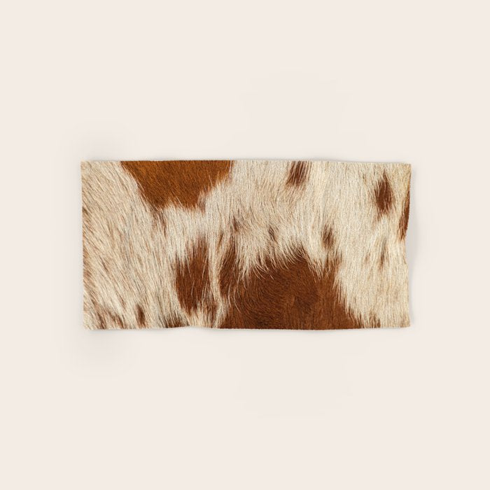Brown Cowhide, Cow Skin Print Pattern Modern Cowhide Faux Leather Bath Towel Gallery Image 1