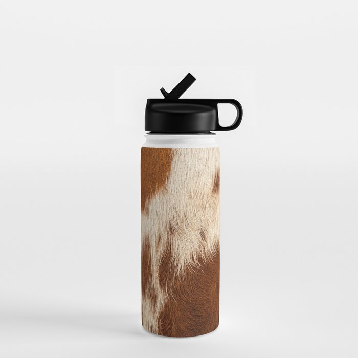 Brown Cowhide, Cow Skin Print Pattern Modern Cowhide Faux Leather Water Bottle Gallery Image 1