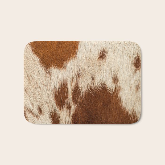 Brown Cowhide, Cow Skin Print Pattern Modern Cowhide Faux Leather Bath Mat Gallery Image 1