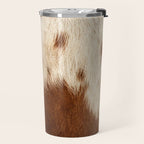 Brown Cowhide, Cow Skin Print Pattern Modern Cowhide Faux Leather Travel Mug Gallery Image 2