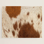 Brown Cowhide, Cow Skin Print Pattern Modern Cowhide Faux Leather Jigsaw Puzzle Gallery Image 1