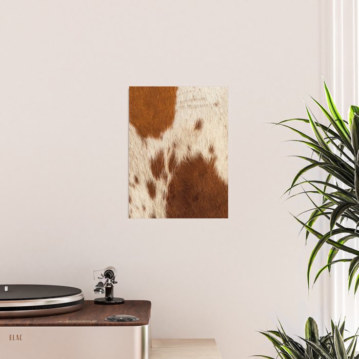 Brown Cowhide, Cow Skin Print Pattern Modern Cowhide Faux Leather Poster Gallery Image 2