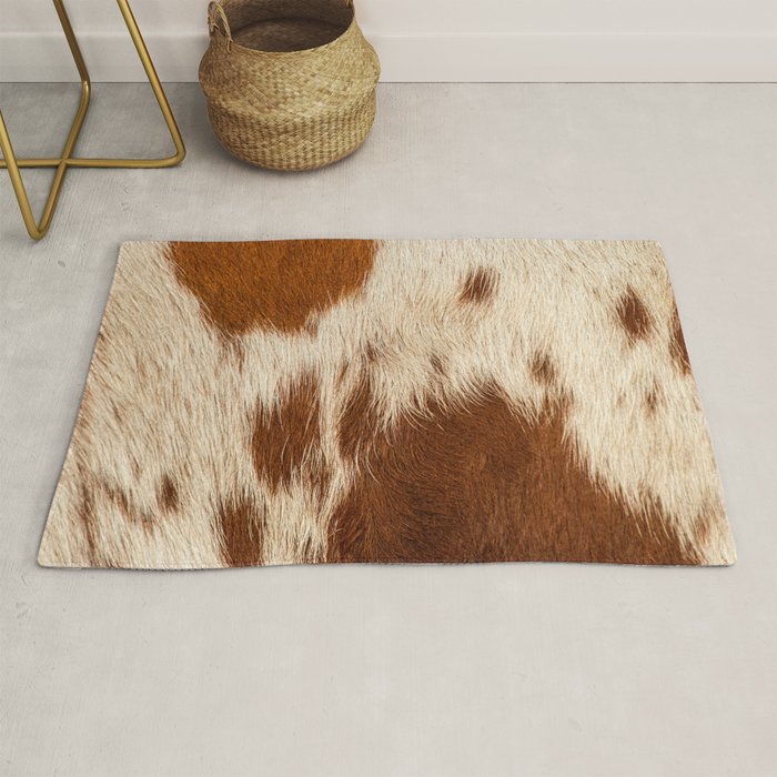 Brown Cowhide, Cow Skin Print Pattern Modern Cowhide Faux Leather Rug Gallery Image 1
