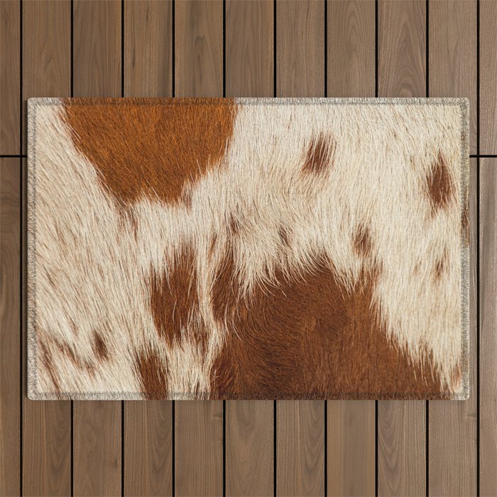 Brown Cowhide, Cow Skin Print Pattern Modern Cowhide Faux Leather Outdoor Rug Gallery Image 1