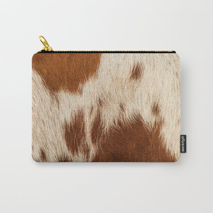 Brown Cowhide, Cow Skin Print Pattern Modern Cowhide Faux Leather Carry All Pouch Gallery Image 1