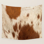 Brown Cowhide, Cow Skin Print Pattern Modern Cowhide Faux Leather Wall Tapestry Gallery Image 4