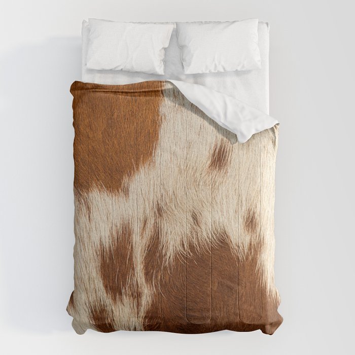 Brown Cowhide, Cow Skin Print Pattern Modern Cowhide Faux Leather Comforter Gallery Image 6