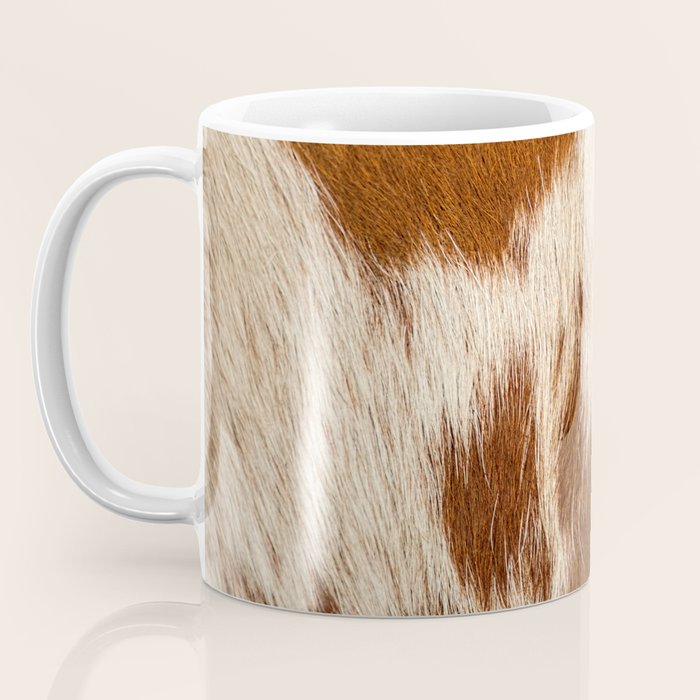 Brown Cowhide, Cow Skin Print Pattern Modern Cowhide Faux Leather Coffee Mug Gallery Image 3