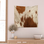 Brown Cowhide, Cow Skin Print Pattern Modern Cowhide Faux Leather Wall Tapestry Gallery Image 2