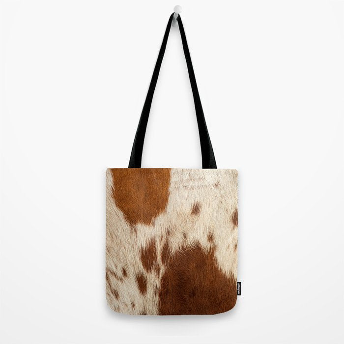 Brown Cowhide, Cow Skin Print Pattern Modern Cowhide Faux Leather Tote Bag Gallery Image 2