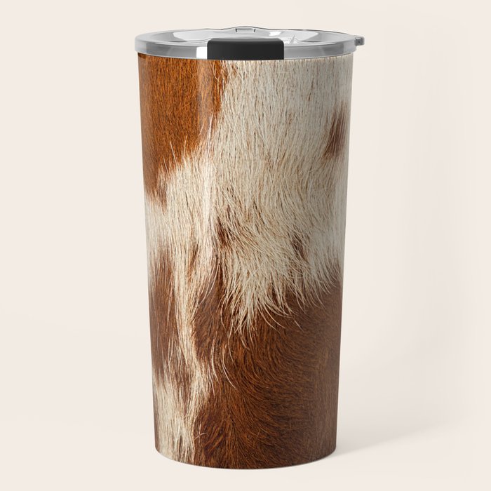 Brown Cowhide, Cow Skin Print Pattern Modern Cowhide Faux Leather Travel Mug Gallery Image 1